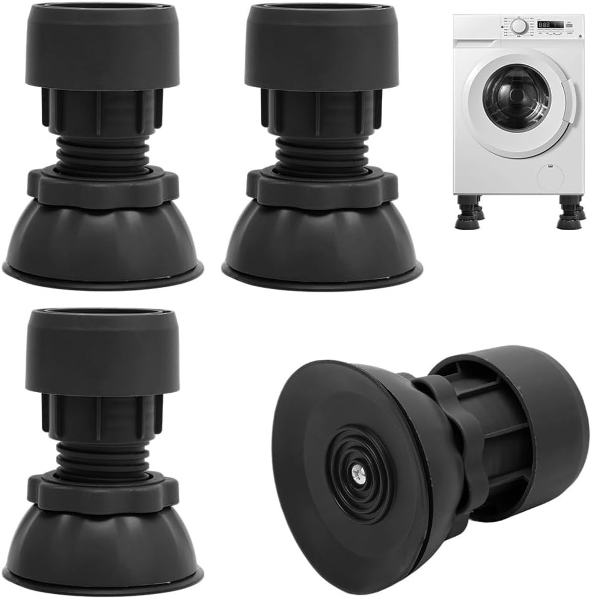 Dailygoods- Trillingsdemper 4 Stuks - Antivibratie Voetjes - Verstelbaar 10-12 cm - Draagkracht 200 kg - Duurzaam PP + TPU - Slipbescherming - Wasmach