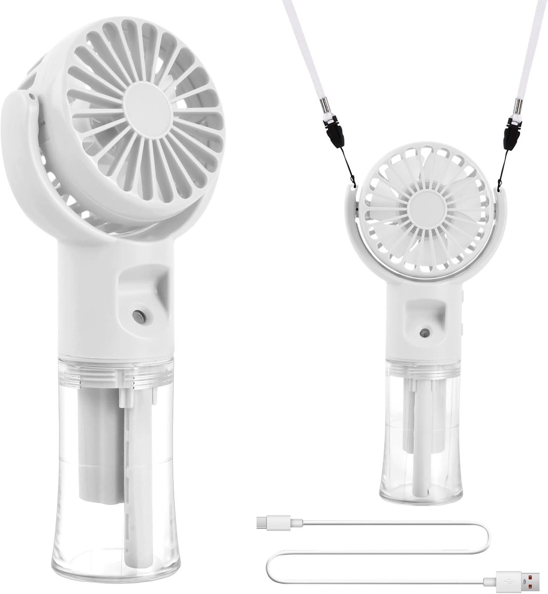 Mini-ventilator, USB-oplaadbaar, 4 windsnelheden, 4-12 uur looptijd, 20 ml, draagbare handventilator met watersproeinevel voor reizen, thuiskantoor, outdoor