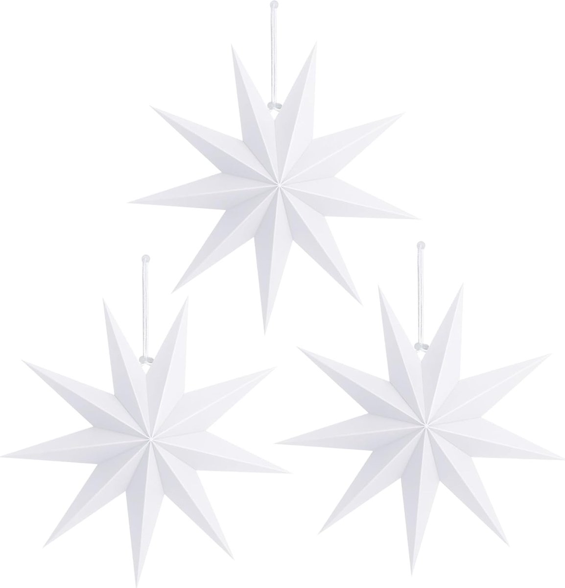3 stuks 9-puntige witte papieren sterren kerstdecoraties plafondboomdecoraties kamerhangende hanglamp kerstfeestdagen, baby shower, bruiloften, verjaardagsfeestje decoraties (wit)