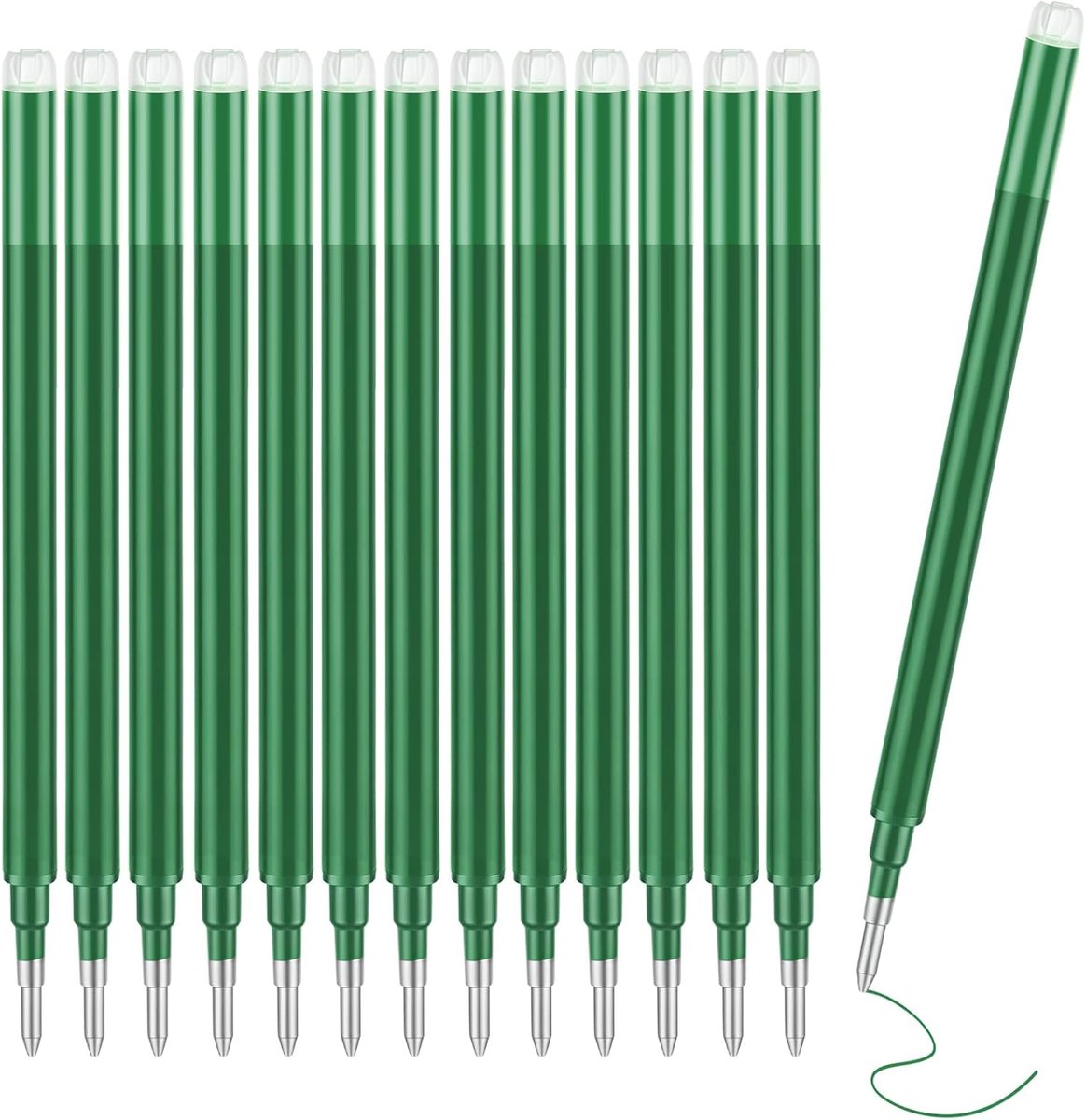 Set van 13 groene navulverpakkingen, uitwisbaar, 0,7 mm, compatibel met Pilot FiXion-pennen, hoogwaardige warmtegevoelige inkt voor soepel en nauwkeurig schrijven, met lange levensduur en