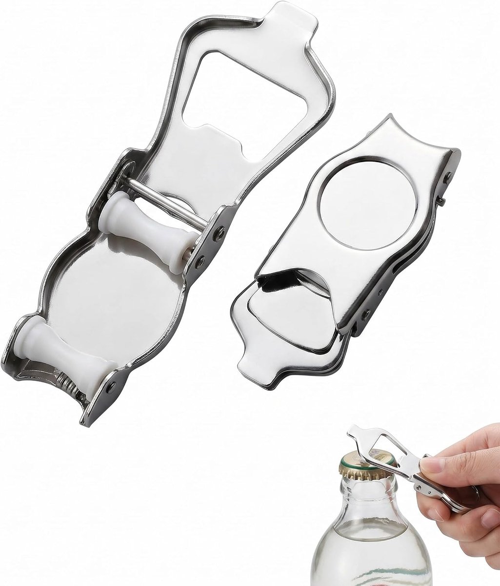 Flesopeners, wit, premium roestvrij staal, snel openen zonder beschadiging, compact deksel voor reizen en barbecuehonden