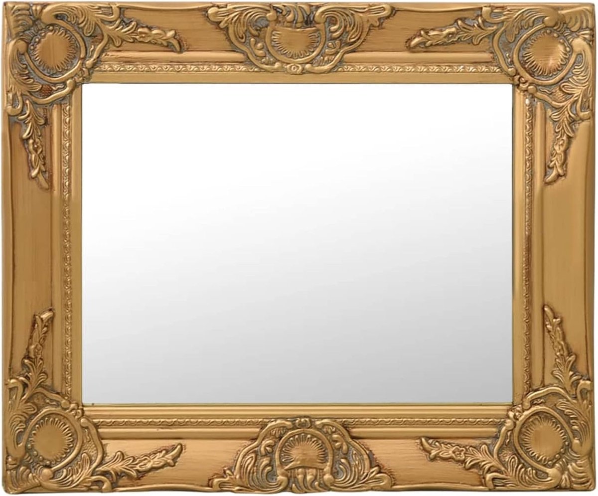 Wandspiegel, vierkant, barokke stijl, houten frame goud, 50 x 40 cm, vintage wandspiegel, badkamerspiegel