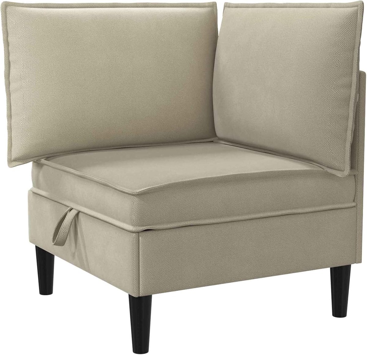 Hoekbank met opbergruimte, zand fluweel, gestoffeerd, voor woonkamer, appartement, kantoor, logeerkamer, 42027089