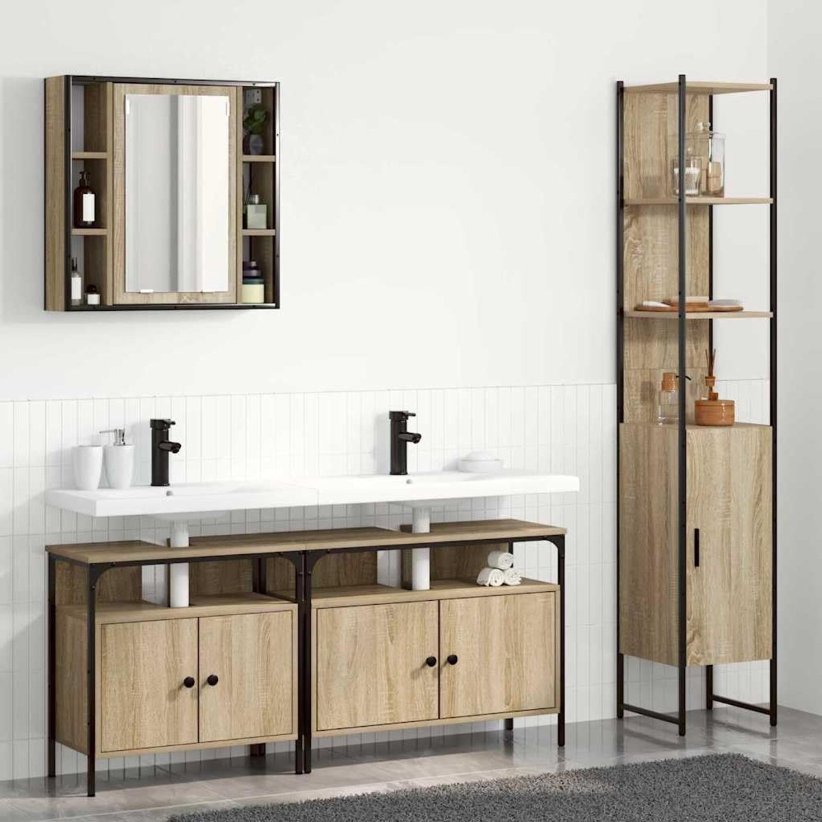 Badkamermeubelset 4 STK. Sonoma eiken 33 x 33 x 185,5 cm