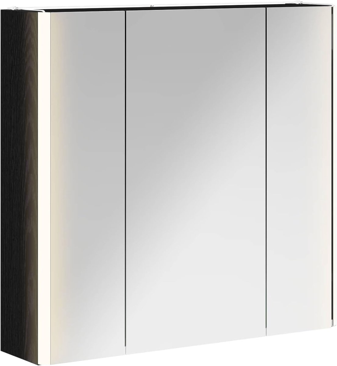 Badkamer spiegelkast zwart eiken look, badkamerkast opbergkast voor make-up wastafel gastenbad 889248