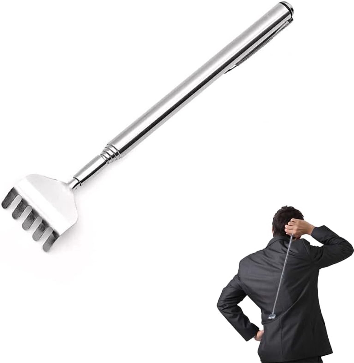 Roestvrijstalen Telescopische Rugkrabber, Back Scratcher, Achterkrabber, Uitschuifbaar van 15cm tot 50cm, Voor Thuis, Reizen en Kantoor
