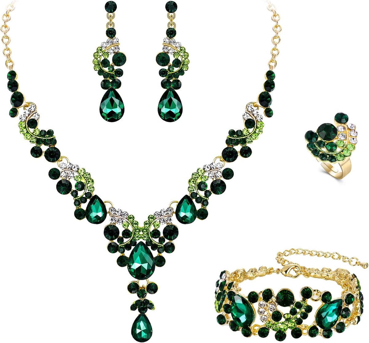 Faith Sieraden Sets voor Vrouwen Bruiloft Strass Kristal Bloemen Wave Teardrop Ketting Oorbellen Set voor Bruiden Bruids