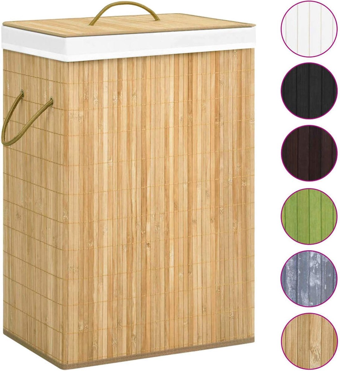 Veelzijdige opslag Bamboe W mand W? Opbergmand Met handgrepen, W? Wash? Oude Opbergmand 40 x 30 x 60 cm Met afneembare stoffen inleg