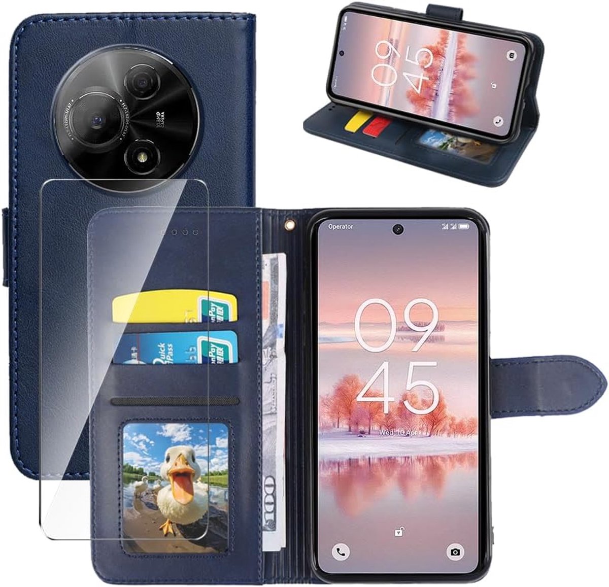 Beschermhoes voor TCL 60 NxtPaper 4G met flip cover, kunstleren beschermhoes met kaartsleuven, portemonnee en standaardfunctie, inclusief displaybeschermfolie van gehard glas 9H, blauw
