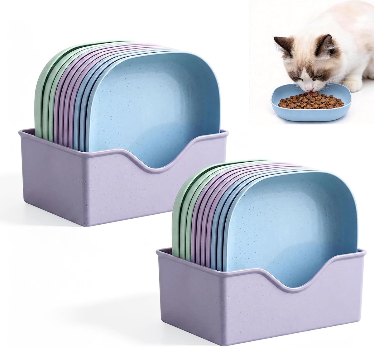 20 kattenbakjes, plat, 13,5 cm, met 2 opbergbakjes, kleurrijk