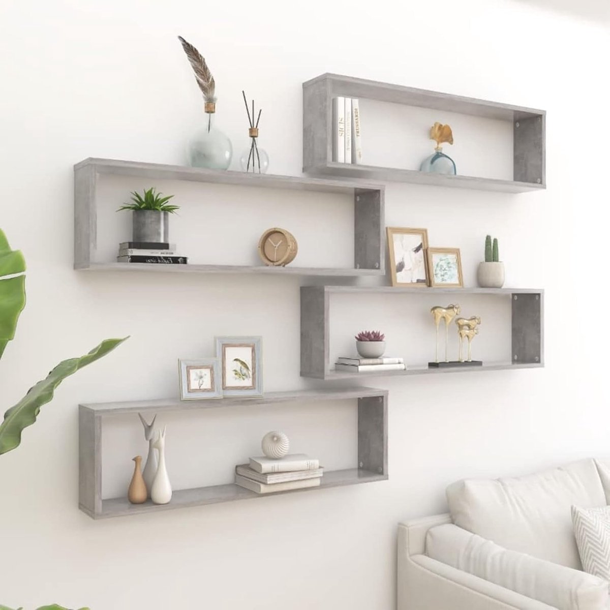 4 stuks, grijs, beton, 100 x 15 x 30 cm, van spaanplaat, wandrek, boekenplank, rek voor kinderkamer