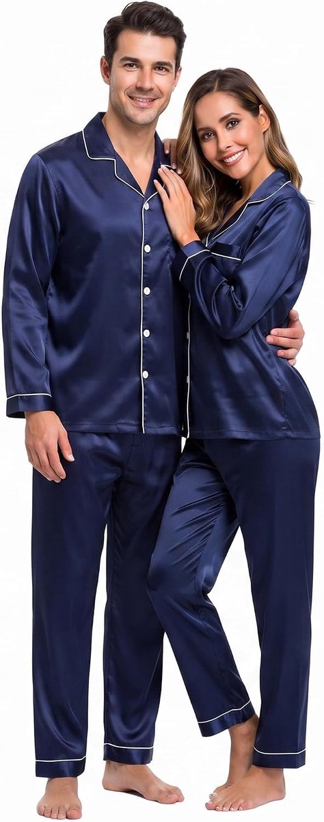 Set van 2 satijnen pyjama's in partnerlook
