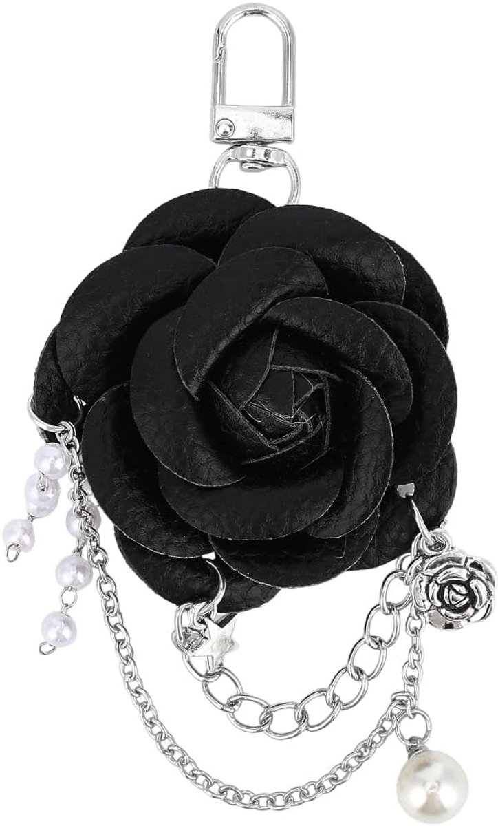 Sleutelhanger met bloemen en parelketting van PU-leer