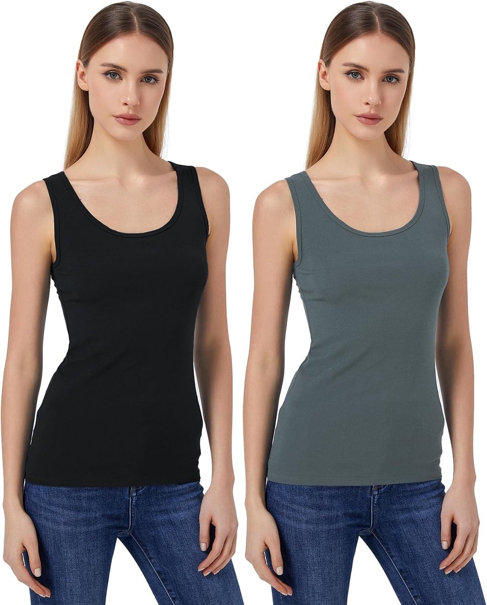 Fijngeribbeld zacht stretchvest-tanktopje voor dames, set van 2