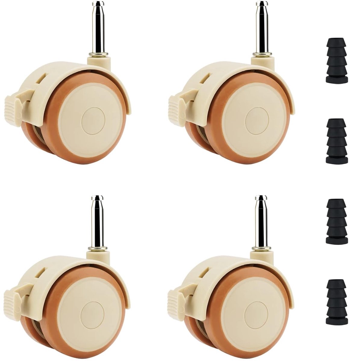Dailygoods- Meubelwielen met Rem - 50 mm - Rubber - Zwenkwielen - Stil - Set van 4 - Geschikt voor Kindermeubels - Meubelrollen