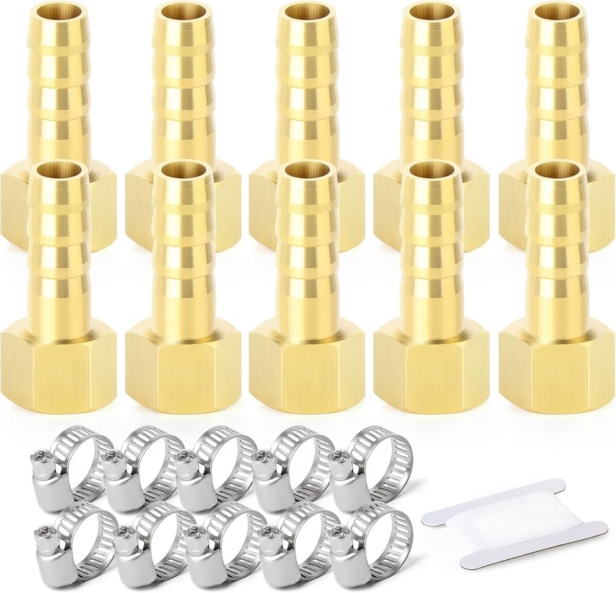 Dailygoods- Knelkoppelingen 10 Stuks - Messing Slangmondstukken - 1/4" BSP x 10 mm - Slangklemmen - Corrosiebestendig - Werktemperatuur -50-120°C - Sl