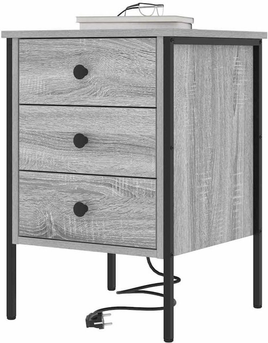 Nachtkastje met lade - Side table Slaapkamer - Opbergen en opladen - Met geïntegreerd oplaadstation