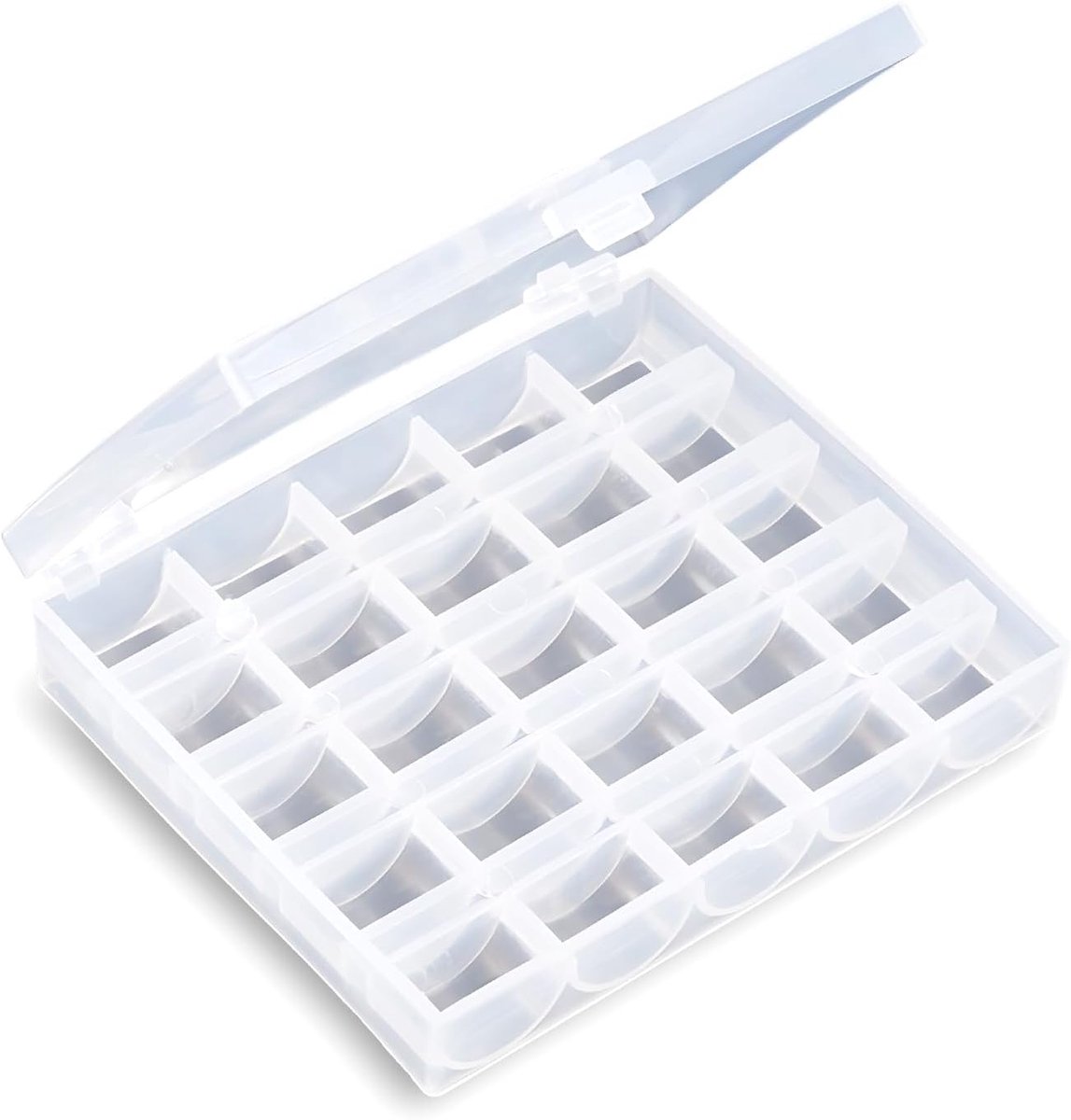 Dailygoods- Spoel Organizer Hoogwaardig Kunststof - Opbergdoos - Transparant - Voor 25 Spoelen - Buitenkant 12 x 9,9 x 2,6 cm - Lichtgewicht