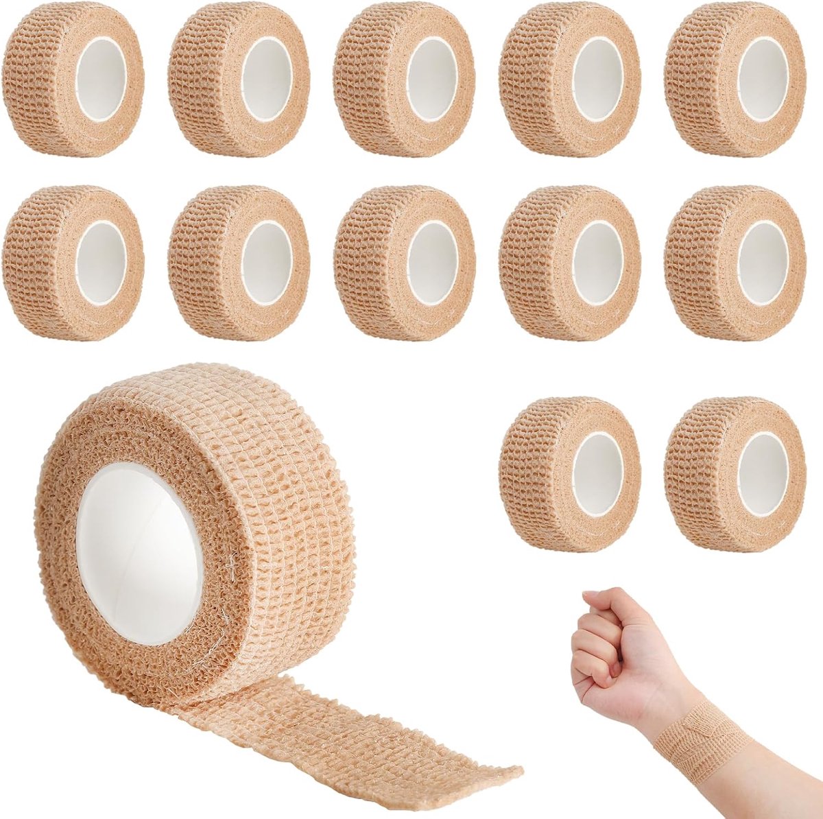 Verband, 12 rollen vingerpleisters, waterdicht, ademend, zonder schaar, voor sport en dieren