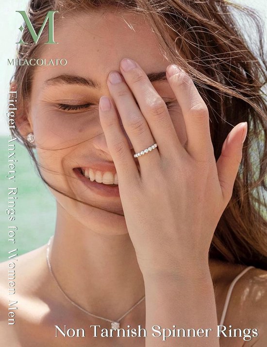 925 Sterling zilveren spinner ringen met parels, fidget ringen, dunne stapelbare ringen voor dames en meisjes — afbeelding 4