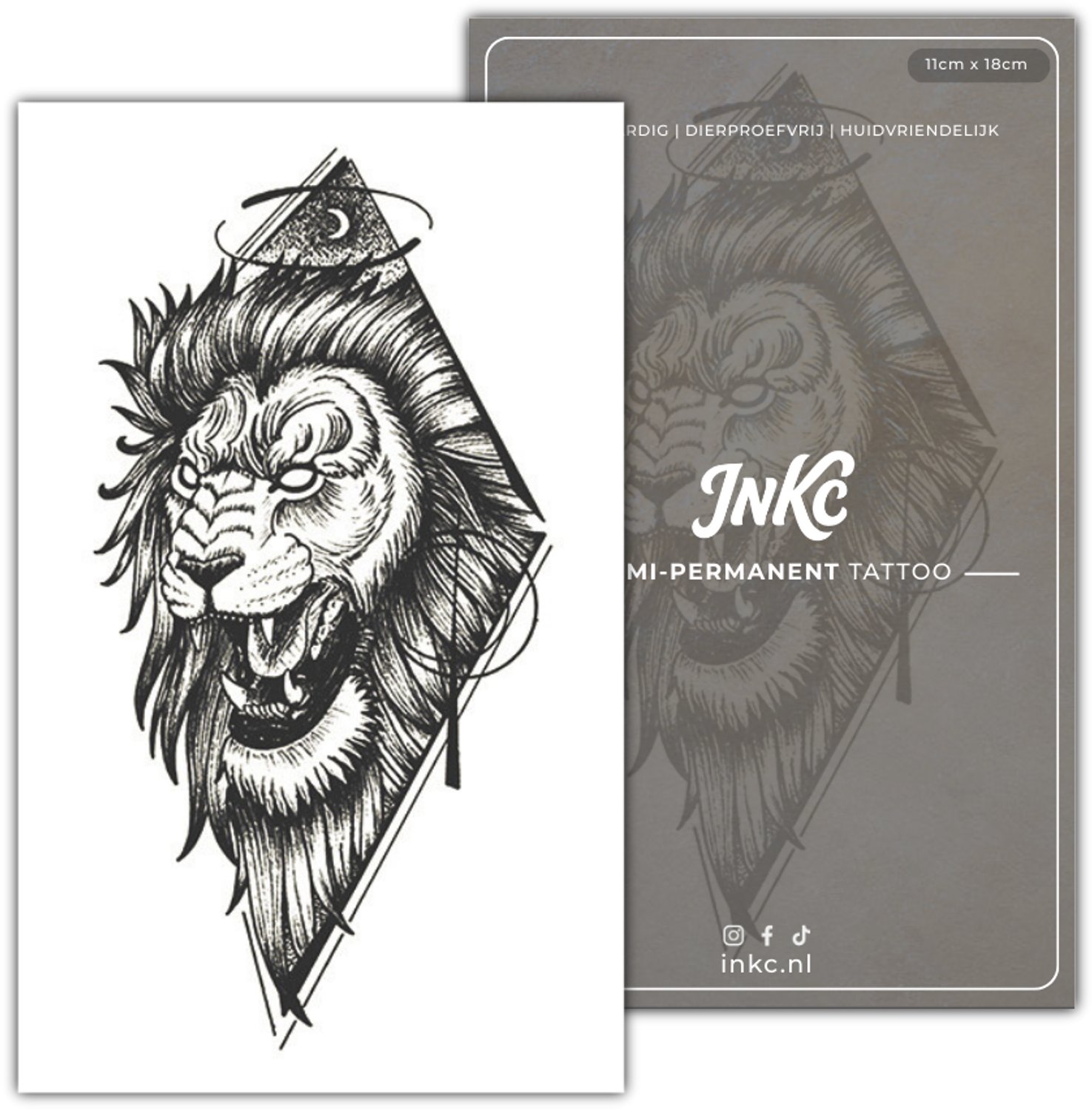 INKC - Tijdelijke Tattoo - Nacht Leeuw - Nep Tattoo - Plak Tattoos - Blijft tot 2 weken - 11 x 18cm