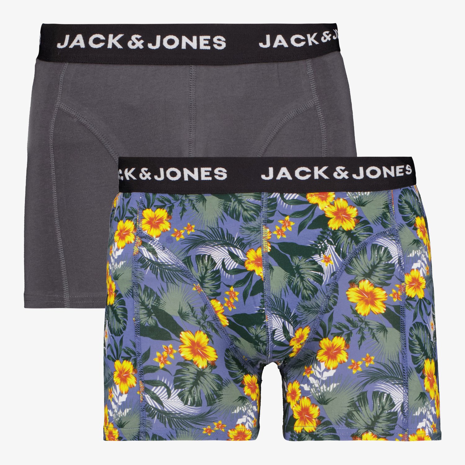 Jack en Jones 2-pack heren boxershorts grijs bloemenprint - Maat L