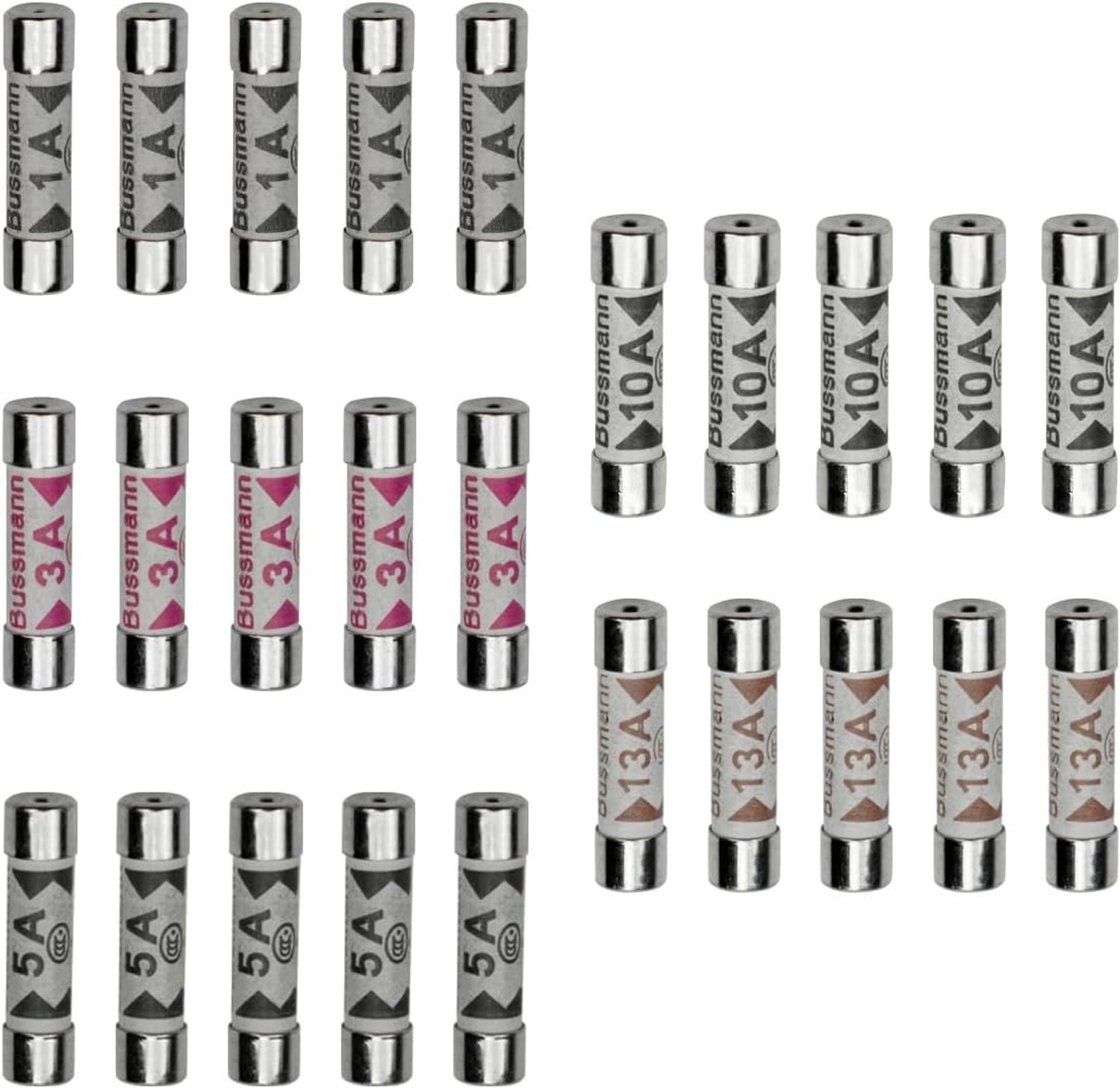 Ceramische Tube Fuse Assembly Kit met 25 Stuks in 5 Waarden - 1A, 3A, 5A, 10A, 13A voor 240V Gebruik