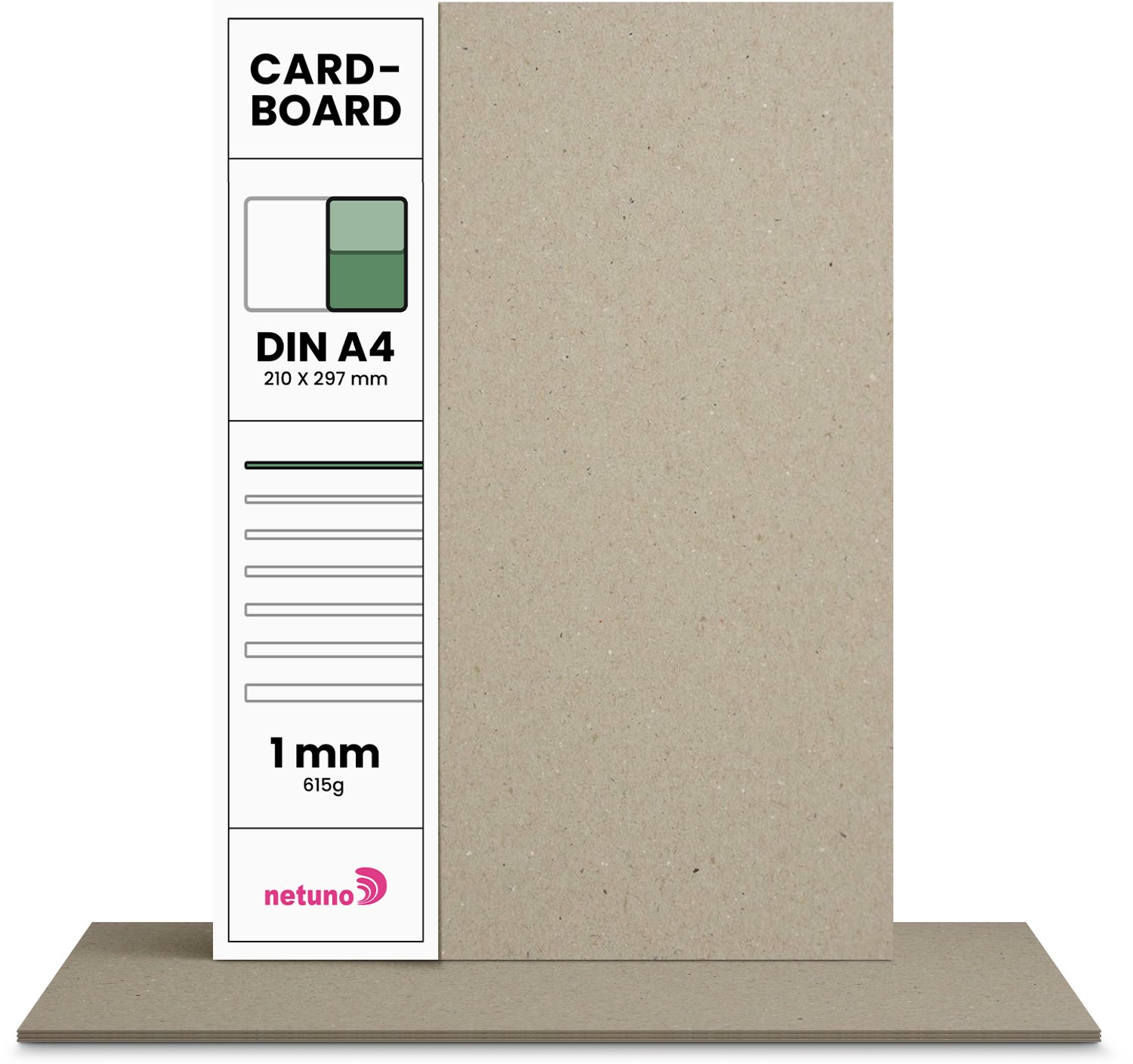 Karton papier - Grijs - A4 - 21 x 29,7 cm - 1mm - 615 gram - 20 vellen - Netuno