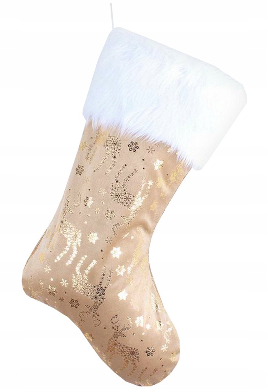 Beige Kerstkous met Gouden Rendieren - Perfect voor Cadeaus en Decoratie