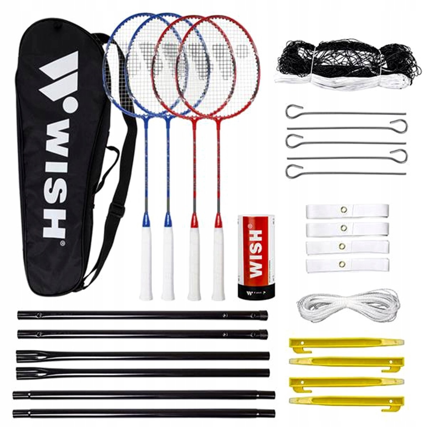 Badminton Set: 4 Rackets, Net, Poles, 3 Shuttlecocks & Bag