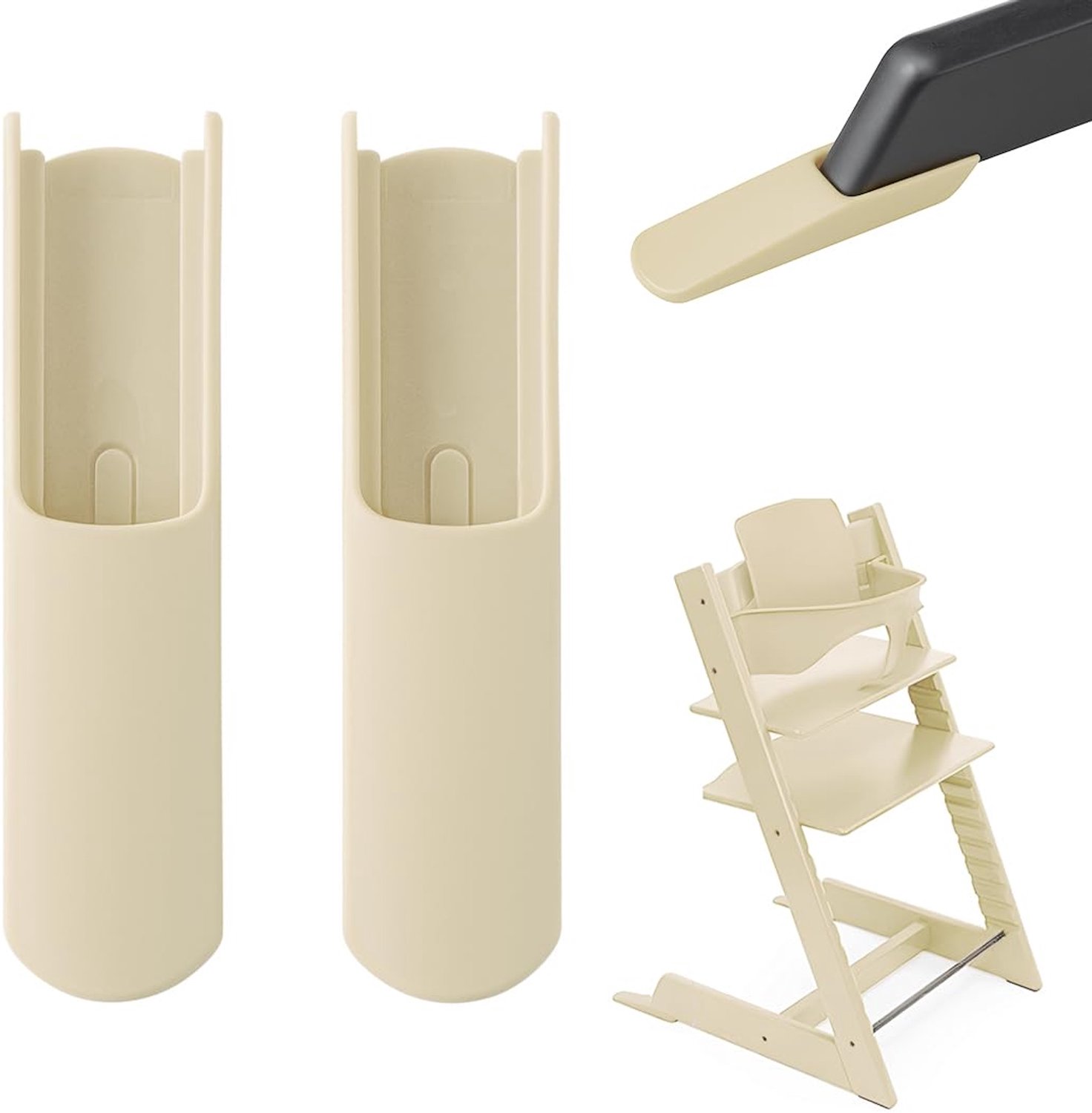 Inclusief twee anti-kantelGeschikt voorzieningen Geschikt voor de Stokke Tripp Trapp kinderstoel, een verlengstuk (als accessoire), veiligheidsvoetsteunen en een beenverlenger.