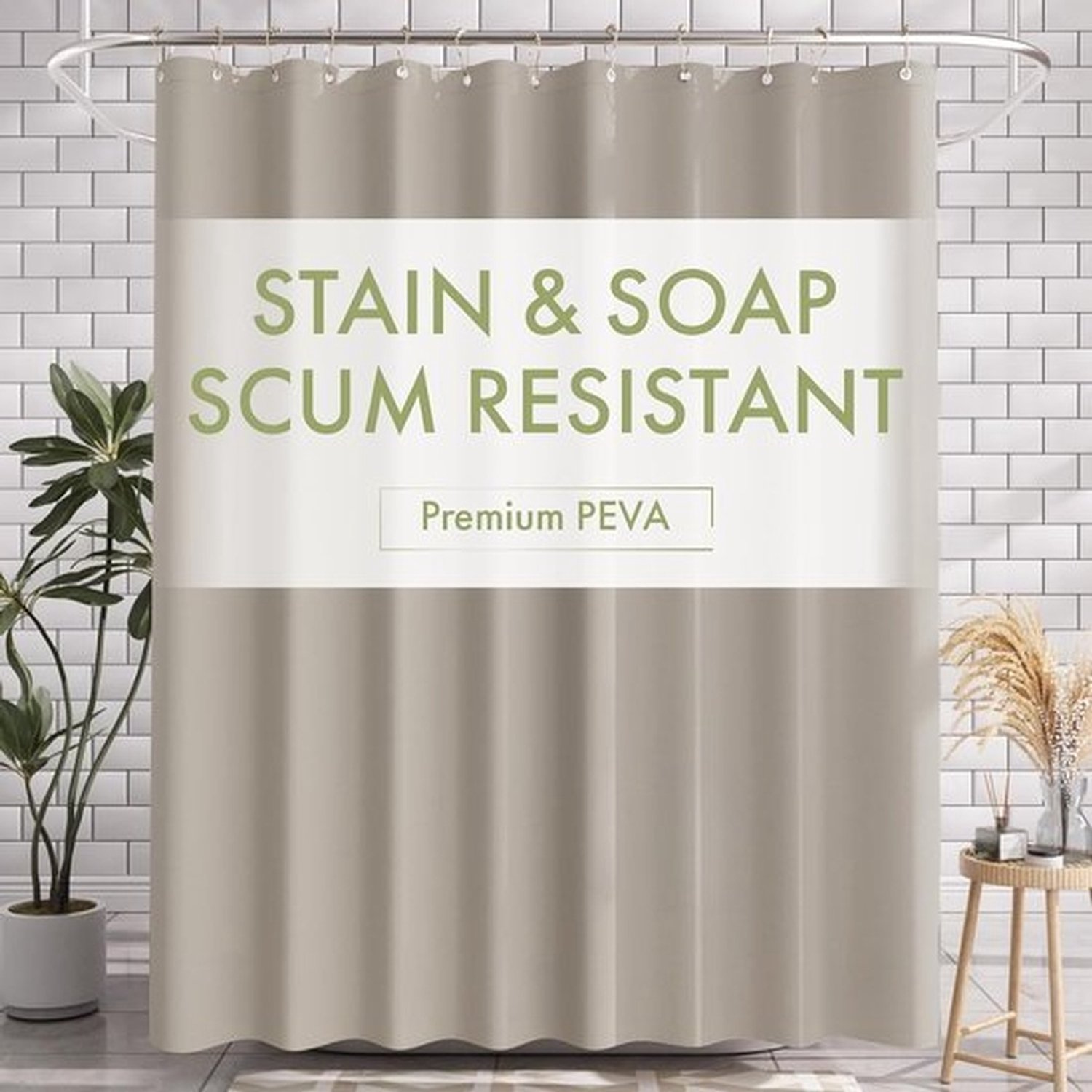 Effen Beige PEVA Douchegordijn 180x180 cm | Waterafstotend, Lichtgewicht Badkamer Gordijn voor Douche en Bad