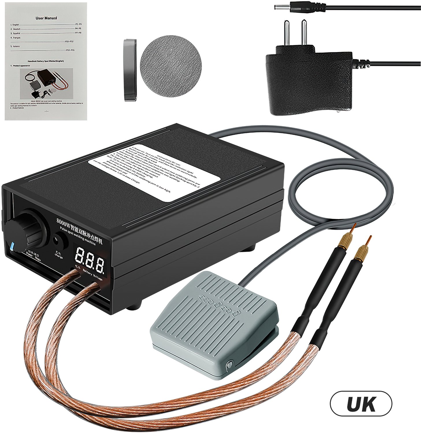 Puntlasmachine Draagbaar - 8000W Vermogen - 0-1200A Stroom - 0,1mm Verstelbaar - Ingebouwde Accu - EU-Stekker - Nikkelstrip Lassen