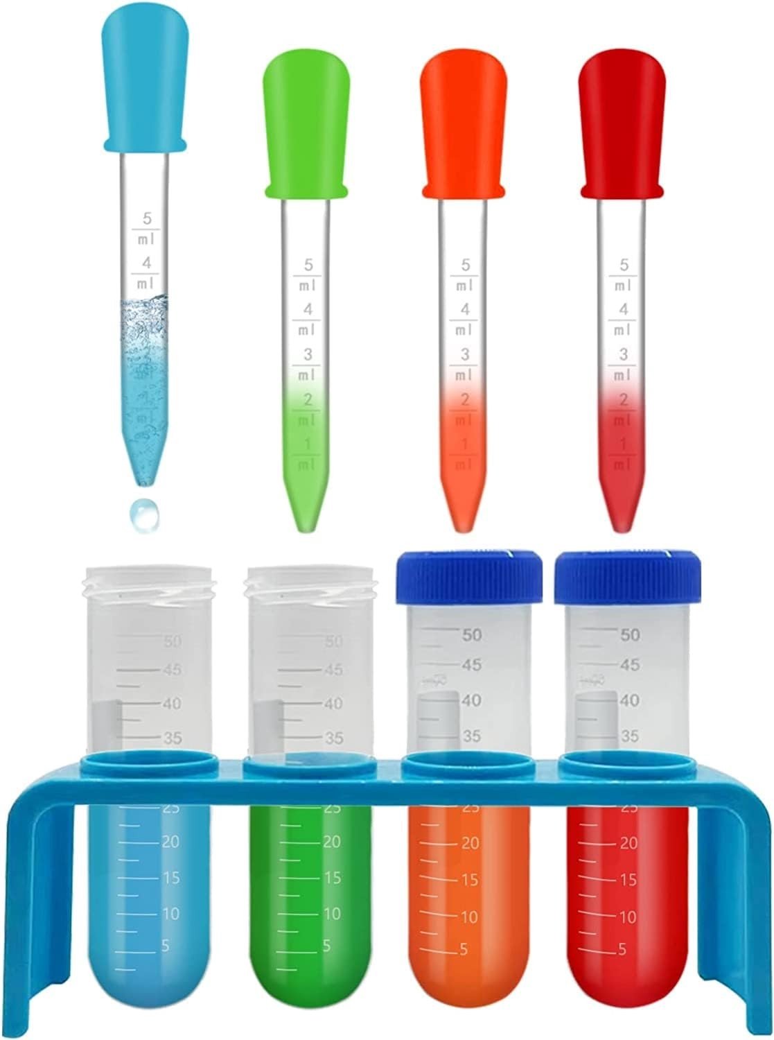 Reageerbuizen Set voor Kinderen - Blauw - 17,5 x 4 x 4 cm - Plastic met Standaard en Pipetten - Voor Educatieve Experimenten