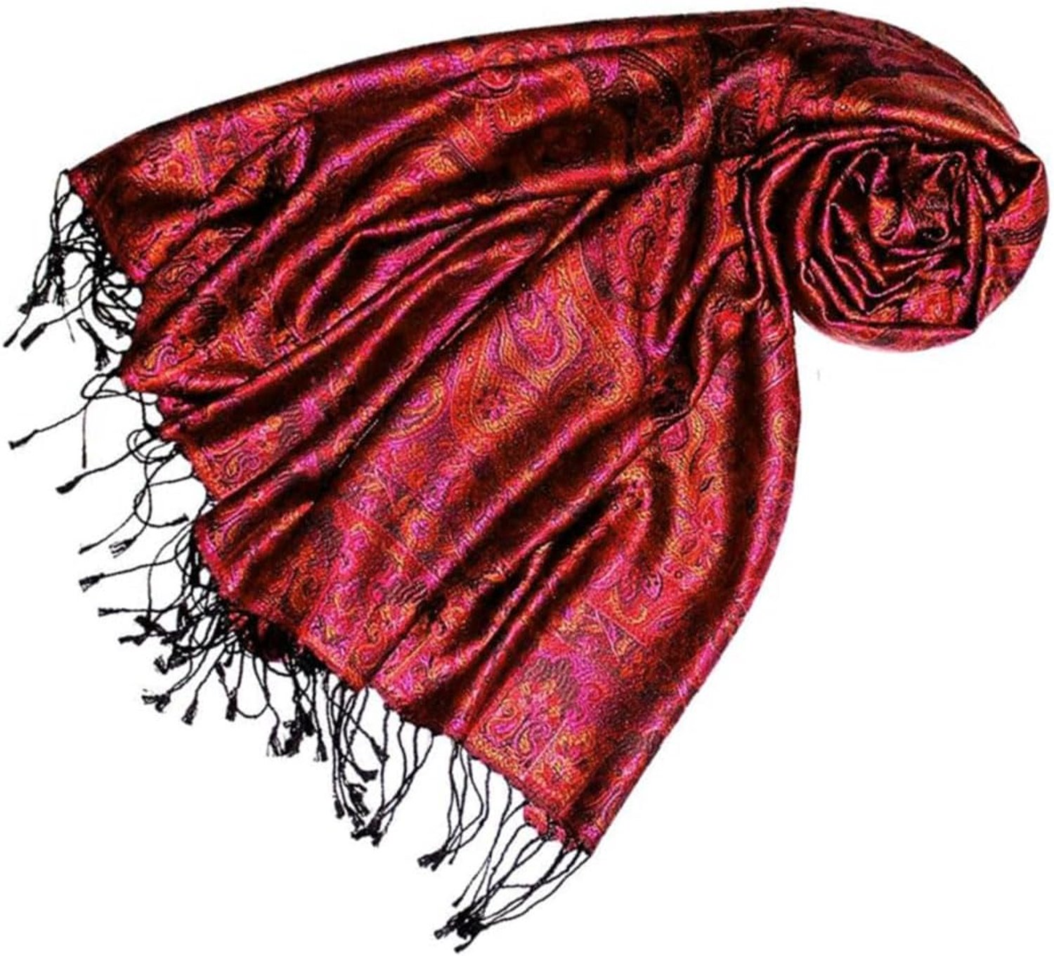 Lorenzo Cana Dames Sjaal 100% Zijde Jacquard Geweven 70x190cm Rood Paisley