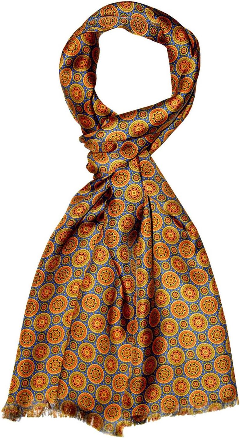 Lorenzo Cana Zijden Dames Sjaal 100% Zijde Goud-Blauw Print 30x160cm
