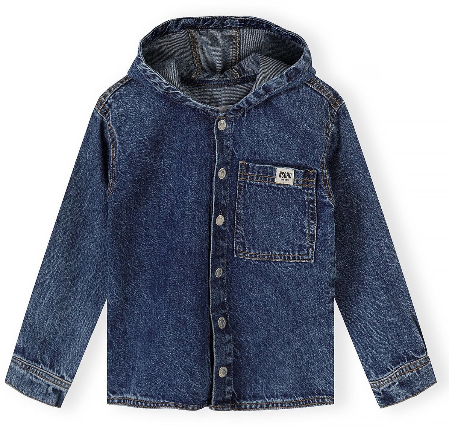 Minoti spijkerblouse jongens – vaste capuchon – drukknopen – donkerblauw