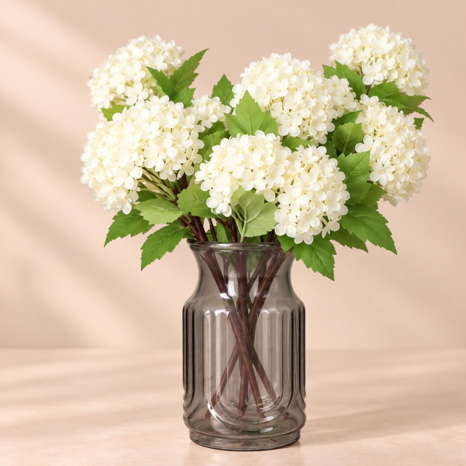 Bellatio Design Kunstbloem Viburnum / sneeuwbal - 5x - 30 cm - creme wit - losse steel - kunst zijdebloemen