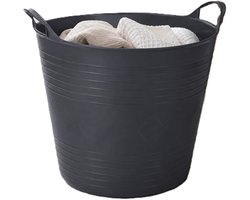 Flexibele kuip - zwart - 40 liter - met handvatten - 45 cm - kunststof - emmer - wasmand