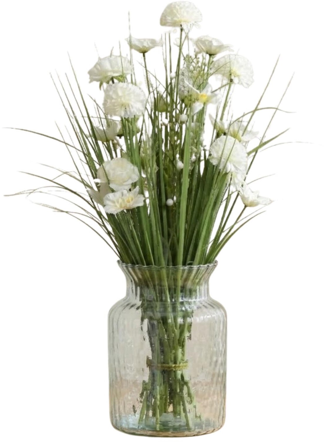 Bellatio design bloemenvaas met kunstplant - siergras - H70 cm - transparant - glas