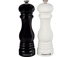 Peper- en zoutmolen met verstelbare instelling - slagvast ABS-kunststof - bestand tegen roest - 40 gram - zwart en wit - traditionele set
