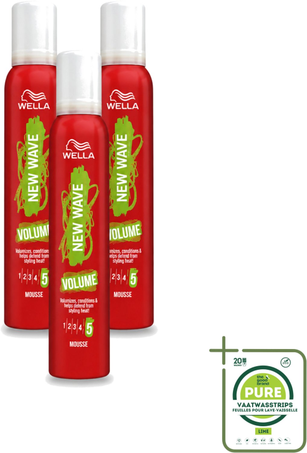 3 x Wella – New Wave Boost – Volumemousse – 200 ml - Grootverpakking - Vaatwasstrips - Haarmousse - Volume - Lift - Haarkleur - Haartypen
