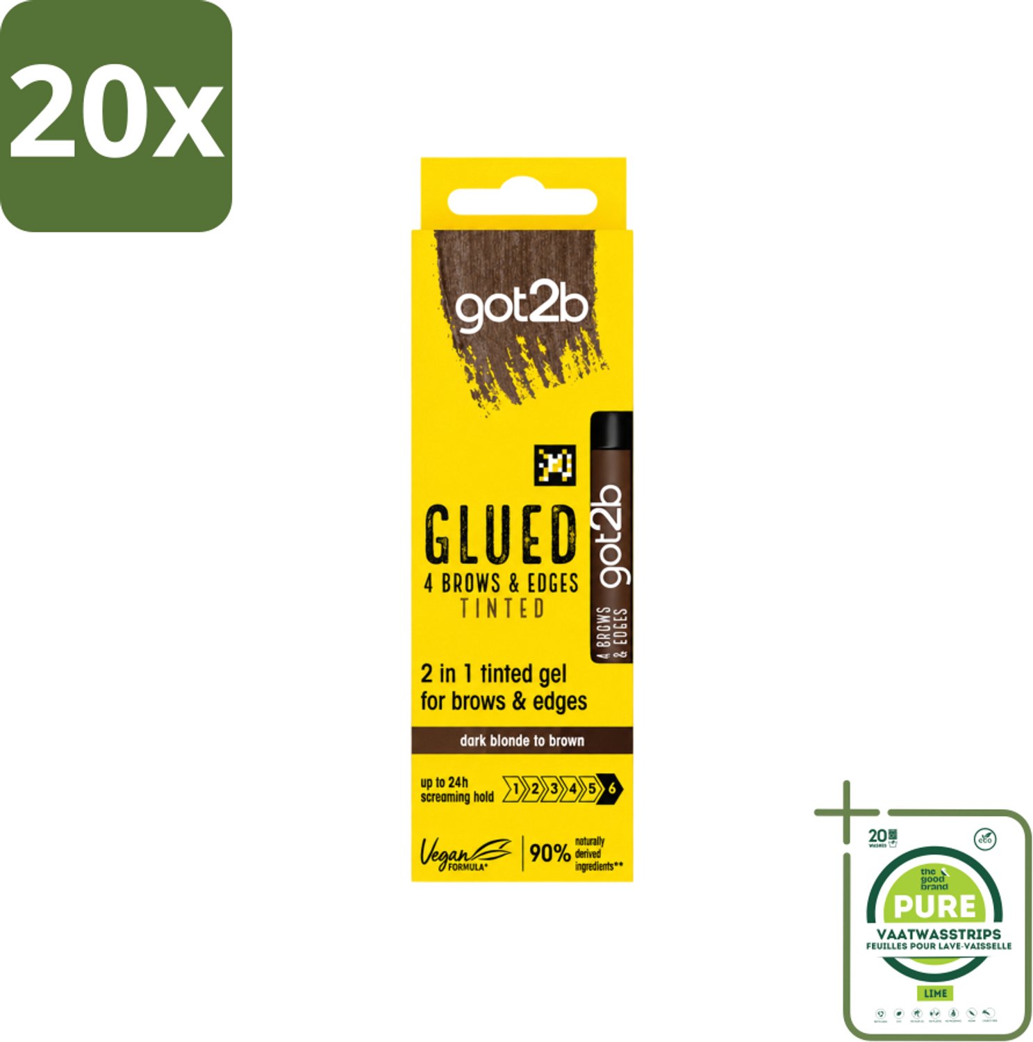 20 x Got2B - 2-in-1 Gel - Brows & Edges Donkerbruin - 16 ml - Grootverpakking - Vaatwasstrips - Wenkbrauwen Stylen - Haarranden Stylen - Donkerbruine Gel - 2-in-1 Gel - Natuurlijke Look