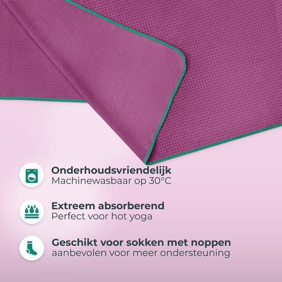 NIRVANASHAPE - Yogahanddoek als yogamat handdoek - antislip noppen - absorberende microvezel - hygiënisch en wasbaar op 40 graden - 185 x 63 cm - bietenrood/groen — afbeelding 2