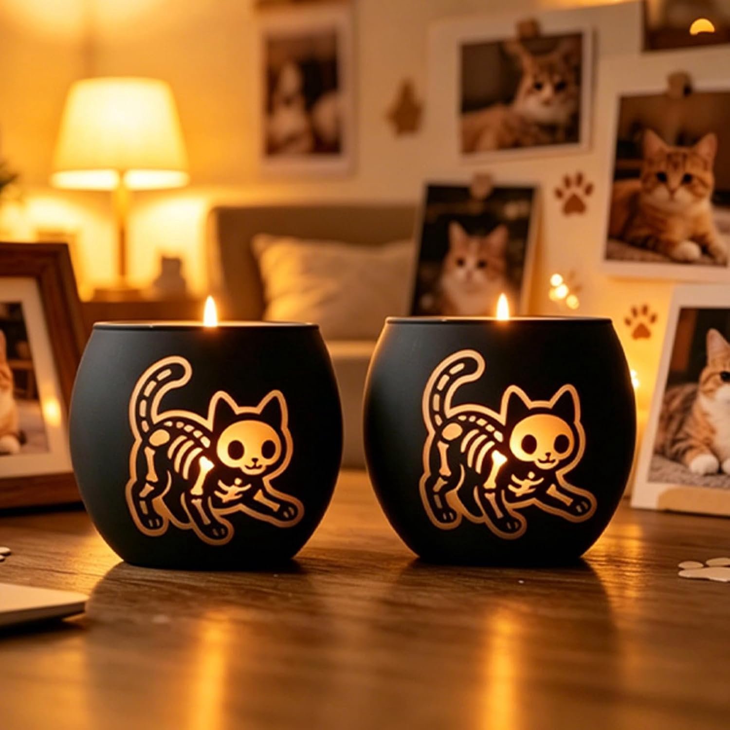 Teelichthouder set - 2 stuks - zwart goud - Halloween decoratie voor een sfeervolle ambiance - m-winkel