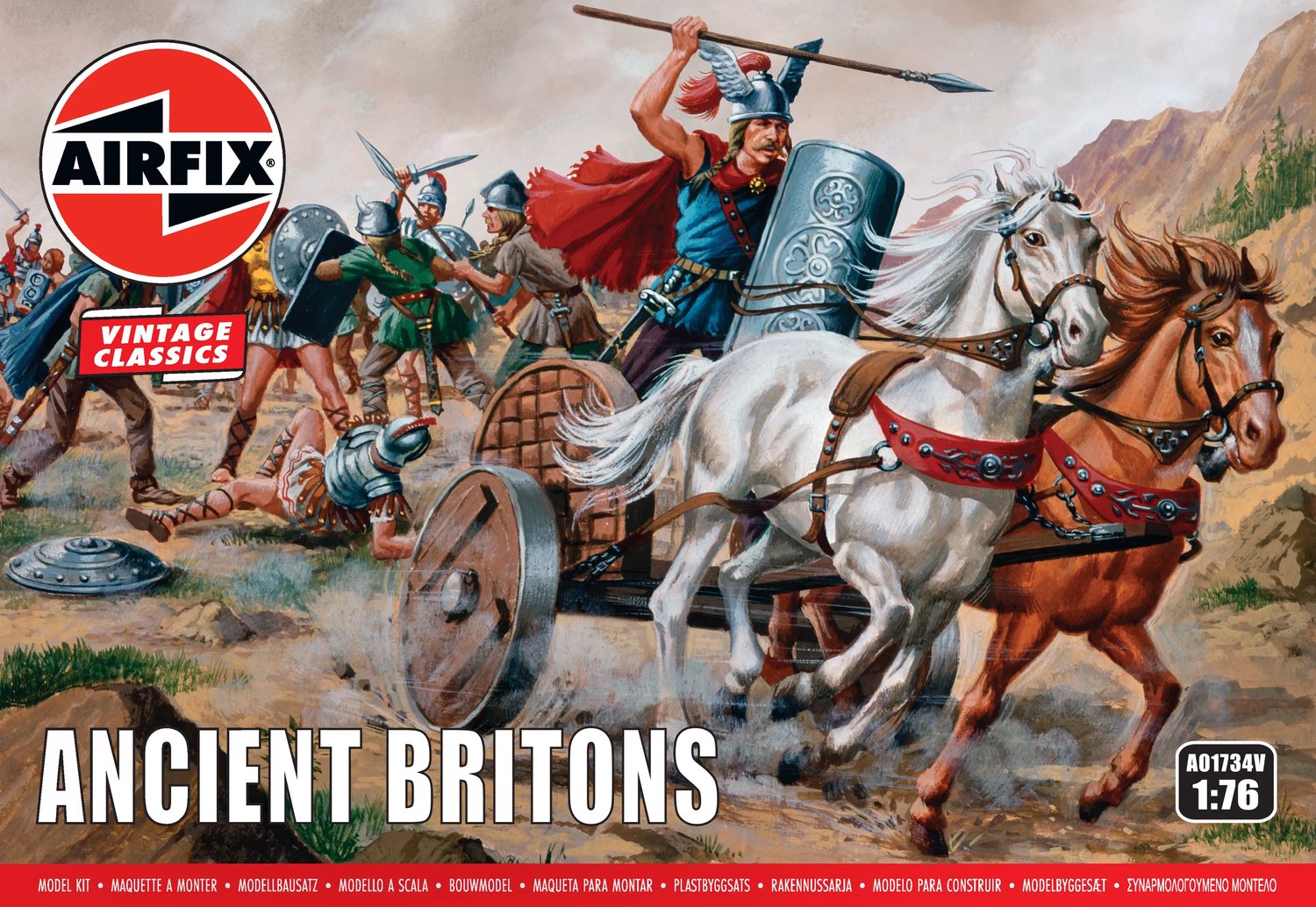 Airfix Modelbouwpakket Militaire voertuigen - 01734V Oud-Britse Krijgers - Vintage Classics - 29 Figuren met 2 Strijdwagens Plastic - 1:76 - Modelbouw