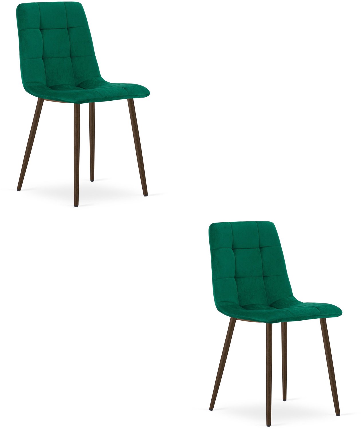 LEOBERT KARA Eetkamerstoelen – Set van 2 – Groen Velvet – Walnootkleurige Houten Poten – Comfortabele Ergonomische Zitting – Modern Design – Velvet Stoel voor Woonkamer, Keuken en Eetkamer – Max. 110 kg per Stoel