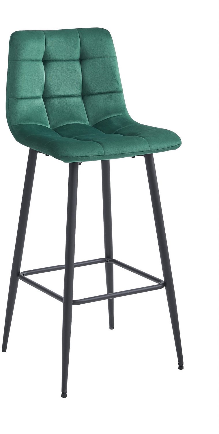 LEOBERT ARCETO Barkruk – Donkergroen Velvet – Zwarte Metalen Poten – Met Rugleuning – Met Voetsteun – Modern Design – Voor Keukeneiland, Bar en Keuken – Max. 110 kg