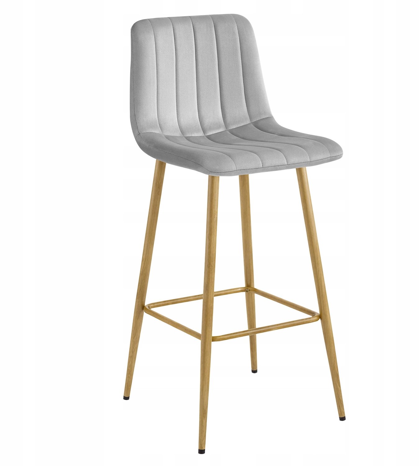 LEOBERT POZZA Barkrukken – Set van 4 – Grijs Velvet – Eikenkleurige Metalen Poten – Met Rugleuning – Modern Design – Voor Keukeneiland, Bar en Keuken