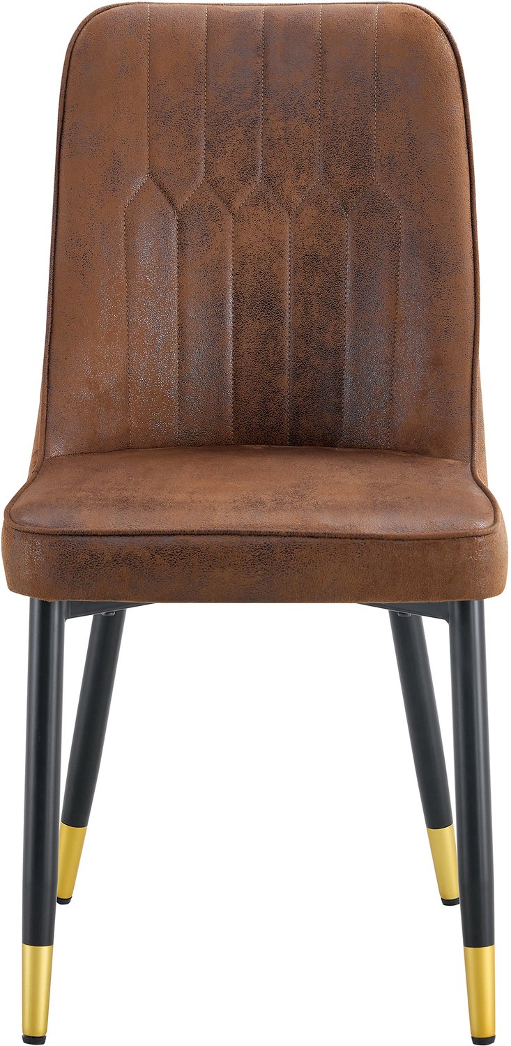 SONNENH Eetkamerstoelen set van 2 - Bruine tech-stof - Gepolsterde rug - Zwarte metalen poten met goudkleurige uiteinden Bruin met zwart-goudkleurige poten